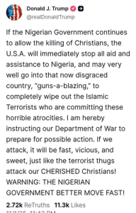 Трамп угрожает вторгнуться в Нигерию