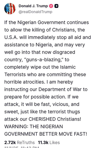 Трамп угрожает вторгнуться в Нигерию