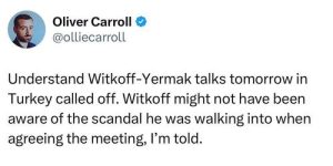 Запланированные в Турции переговоры между Стивом Уиткоффом и Андреем Ермаком отменены на фоне украинского коррупционного скандала