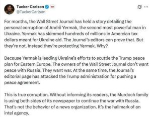 Такер Карлсон обвиняет «The Wall Street Journal» в сокрытии коррупции в окружении Зеленского
