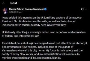 Мэр Мамдани: Похищение Мадуро США — акт войны и удар по Нью-Йорку