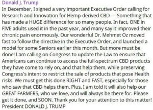 Трамп призвал Конгресс легализовать каннабидиол как можно скорее