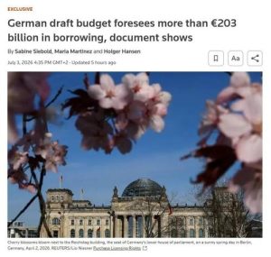 Германия планирует увеличить заимствования до 203 млрд евро в 2027 году на оборону и инвестиции